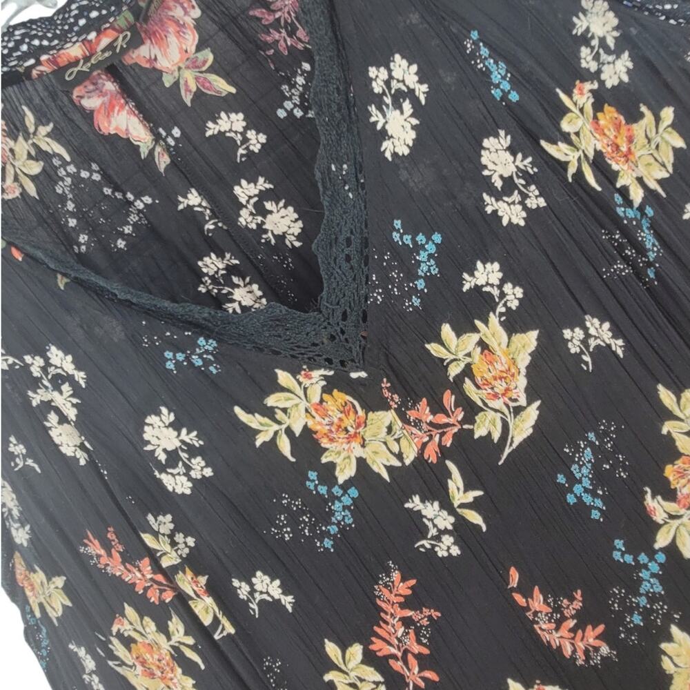 Lola P Floral Midi Dress Black Red Crochet Trim Whimsygoth Cottagecore‎
